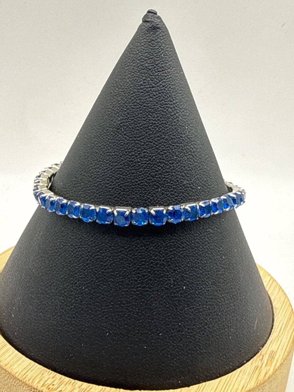 Silver Tone Blue Faux Sapphire Tennis Bracelet Round Cut Crystal Gemstone Y2K